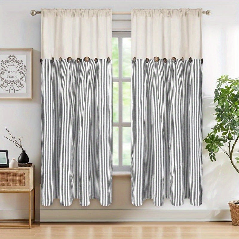 Semi Sheer Curtains Bohemian Linen Cotton Patchwork Grommet Top Window Drapes for Bedroom Living Room Kitchen Bathroom Cafe
