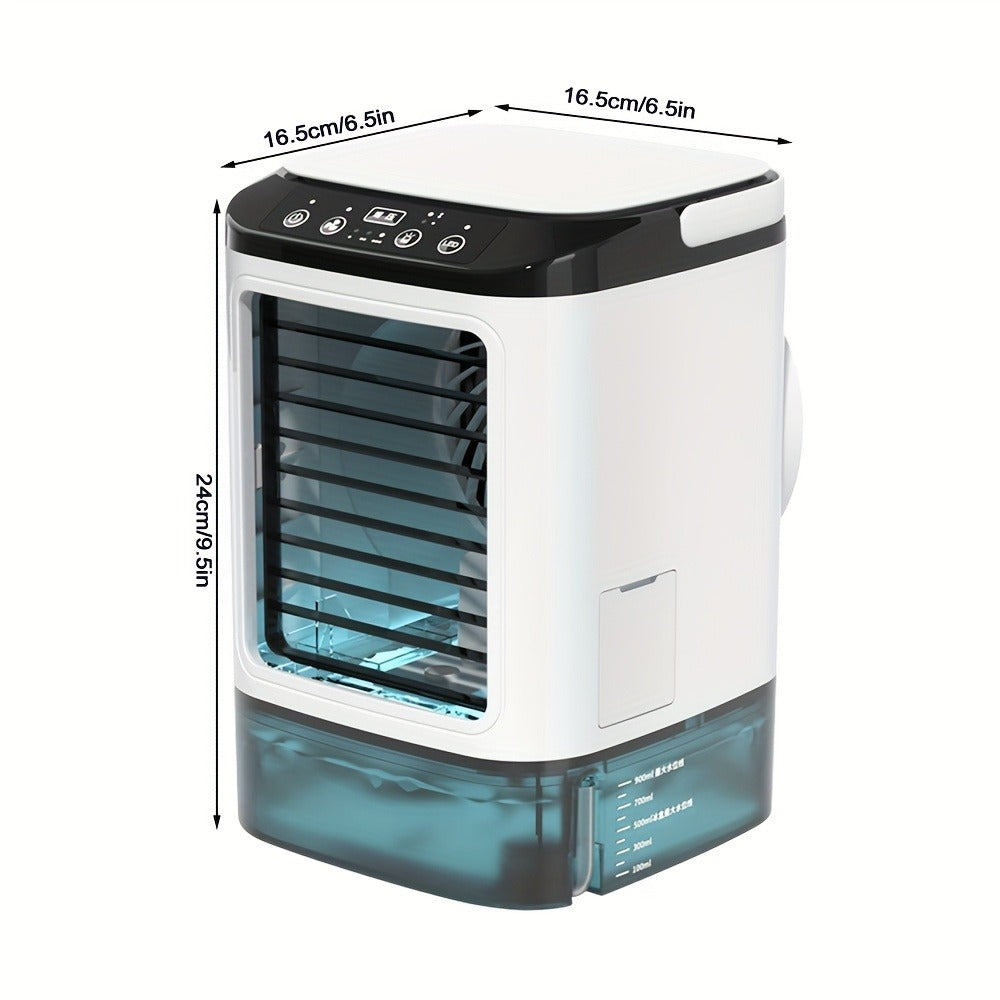 Portable Air Cooler Fan USB Humidifier with Rainbow Ambient Light, 3-Speed Atomization Misting Fan with Large Ice Box and Low Noise