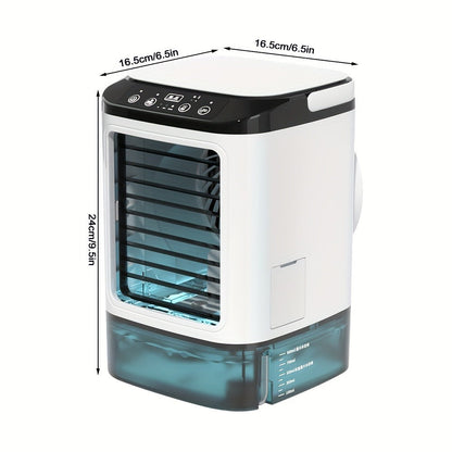 Portable Air Cooler Fan USB Humidifier with Rainbow Ambient Light, 3-Speed Atomization Misting Fan with Large Ice Box and Low Noise
