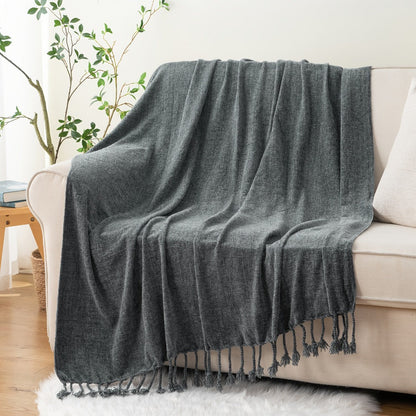 Chenille Fringe Throw Blanket, 180-200gsm Velvety Decorative Throw for Sofa & Couch, Home Decor, 50”×60”