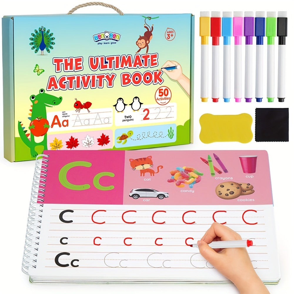 Preschool Busy Book for Toddlers Ages 2-6, 50 Pages Tracing Writing Drawing Activity Workbook, Kindergarten Readiness Practice Book