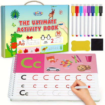 Preschool Busy Book for Toddlers Ages 2-6, 50 Pages Tracing Writing Drawing Activity Workbook, Kindergarten Readiness Practice Book