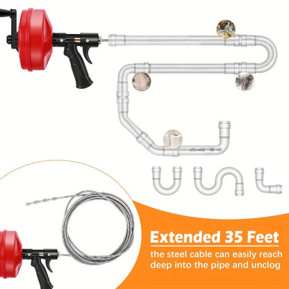 Drain Snake Auger 25ft with Drill Adapter – Manual & Drill-Powered Plumbing Snake, 1/4" Spiral Head for 1-1/4" to 3" Pipes