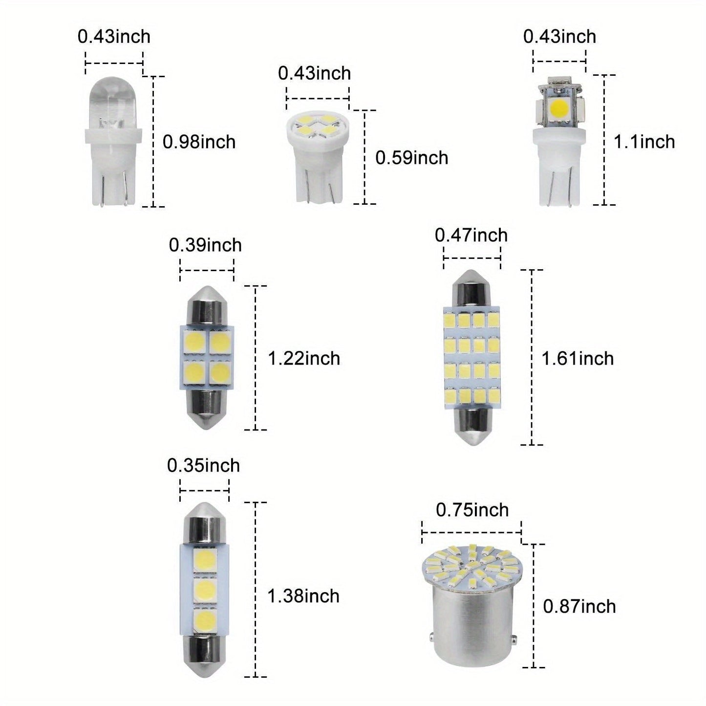 Car LED Interior Light Bulb Kit 56PCS 12V T10 Universal Fit | Map Dome Reading License Plate Luggage Compartment LED Replacement Bulbs