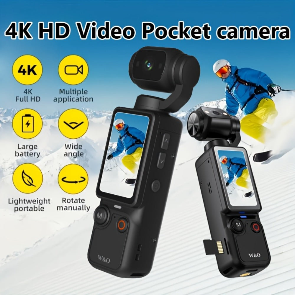 4K Pocket Camera with 180° Rotating Lens, 100MP, 2000mAh Battery & 32GB Card – 1.9" Screen, USB-C Charging, Webcam Function