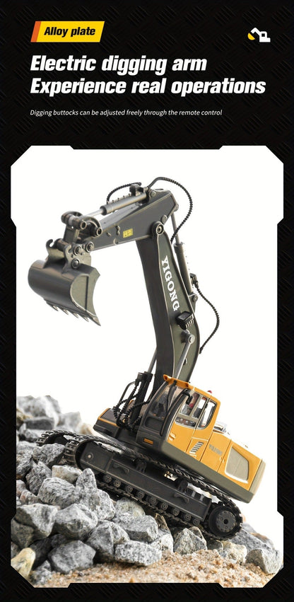 RC Bulldozer 1:24 Scale Alloy with 680° Rotation & Working Arm, 2.4GHz Remote Control Construction Vehicle for Kids