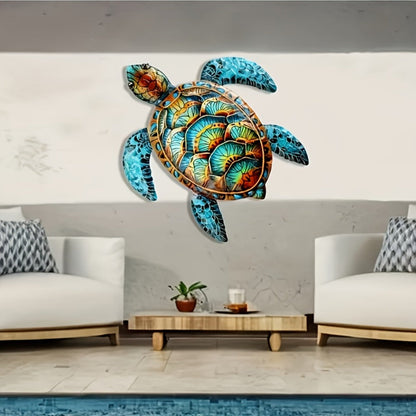 Metal Wall Art Turtle Sculpture – Colorful Swirling Pattern Hanging Decor for Garden, Patio and Yard Use