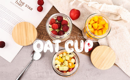 Glass Jar Food Storage Organizer with Bamboo Lids, Wide Mouths, Four-Pack 16oz or Six-Pack Spoon Sets