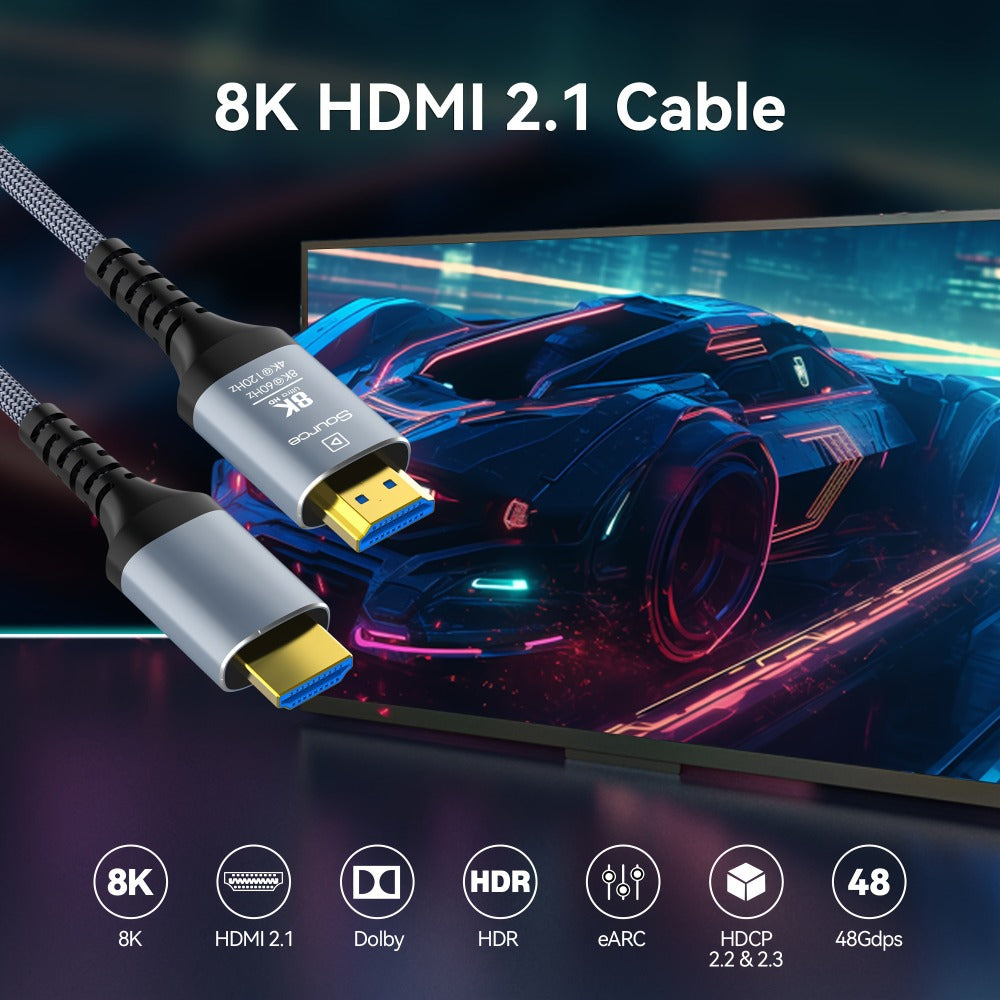 Long Fiber Optic HDMI Cable 32FT 50FT 65FT 100FT, HDMI 2.1 48Gbps 8K60Hz 4K120Hz HDR eARC HDCP 2.2 Slim Braided Cord