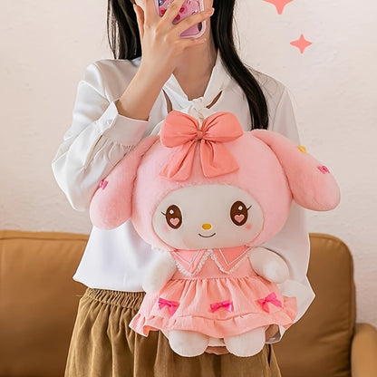 Kuromi My Melody Plush Doll Princess Dress, Collectible Sanrio Stuffed Animal with Pink Bow & Ruffled Collar