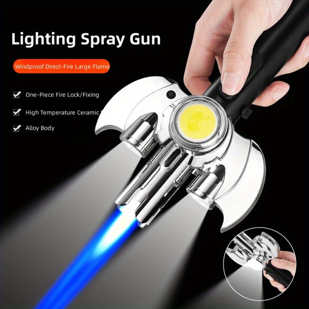 Multi-Nozzle Metal Torch Lighter with COB Auxiliary Light and Black or Silver-Tone Finish Options