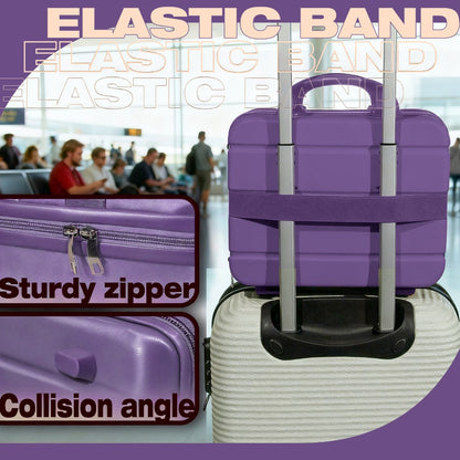 Hard Shell Makeup Travel Case Waterproof Pressure-Proof Portable Cosmetic Suitcase with Elastic Band Luggage Attachment Carry-On Organizer