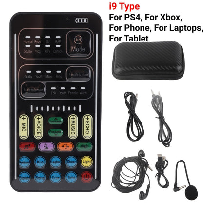 Voice Changer Sound Card with 8 Voice Effects & LED Lights, Portable Live Sound Board for PS4, PS5