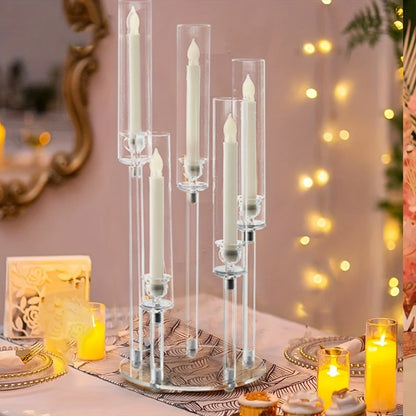 Acrylic Candelabra Candle Holder, Clear Crystal 5-Arm & 6-Arm Taper Candlestick Holders for Wedding Centerpiece