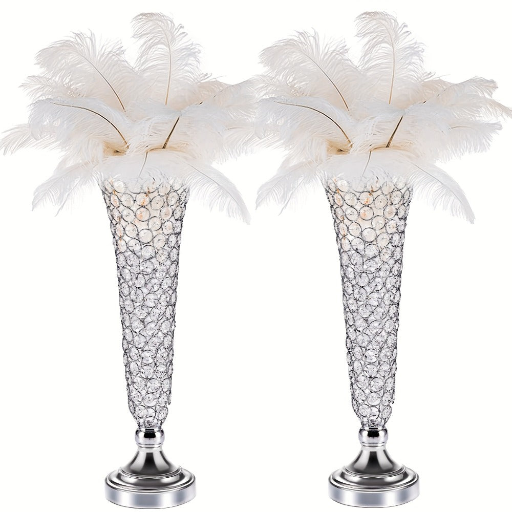 Crystal Trumpet Flower Vase Centerpieces for Wedding Table – Bling Wrought Crystal Vases for Party, Anniversary, Birthday