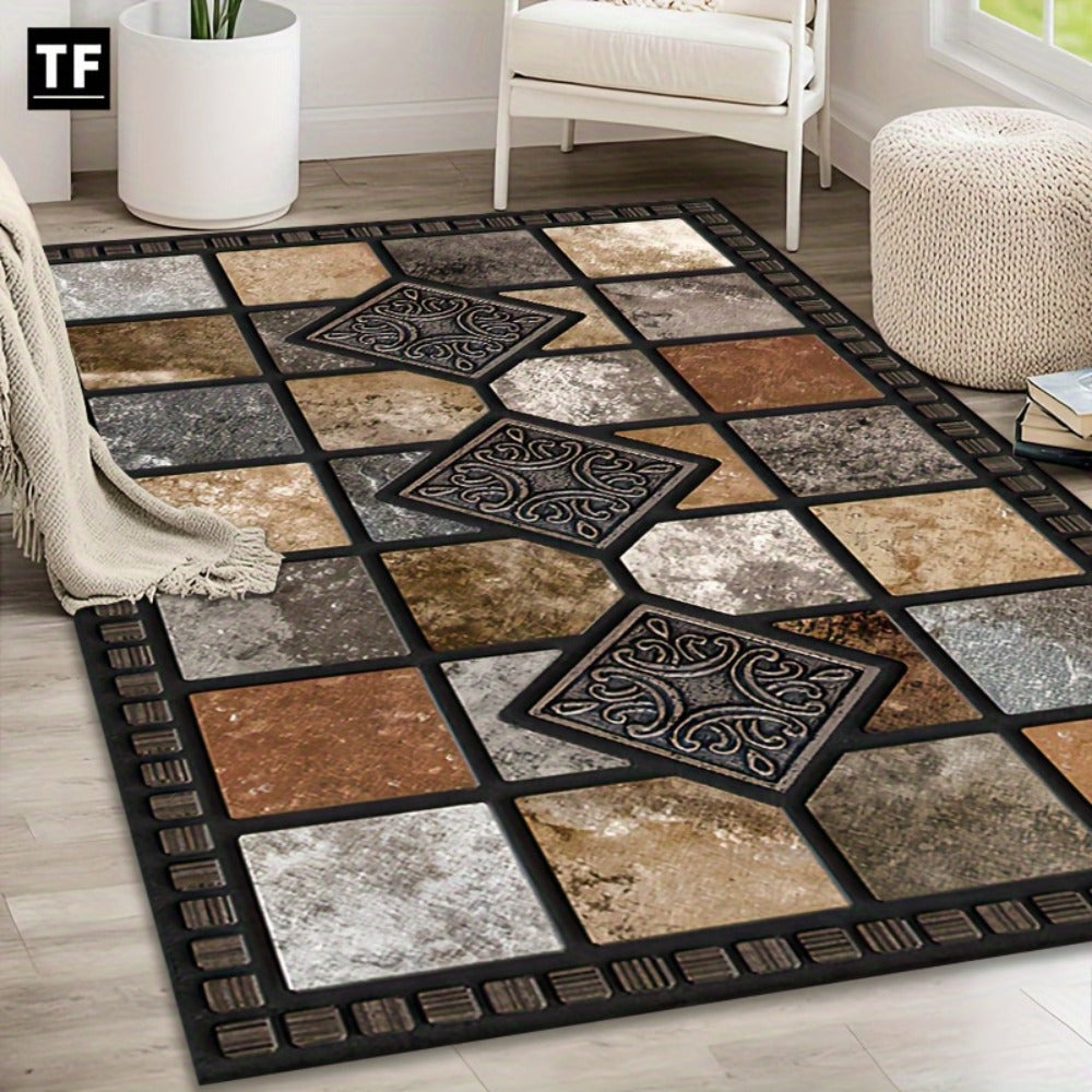 Area Rug for Bedroom, 56x80 Marble Tile Print with Soft Surface for Living Room, Bedroom or Covered Patio