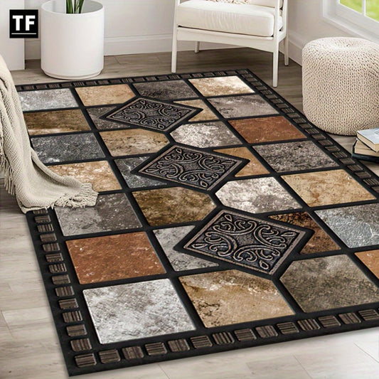 Area Rug for Bedroom, 56x80 Marble Tile Print with Soft Surface for Living Room, Bedroom or Covered Patio