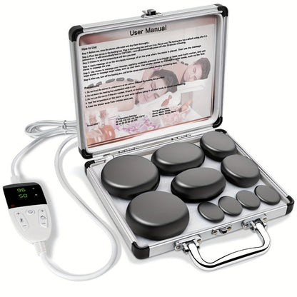 Spa Hot Stone Massage Set with Heater & Temperature Control, 10 Basalt Stones, 2 Size Options, Professional