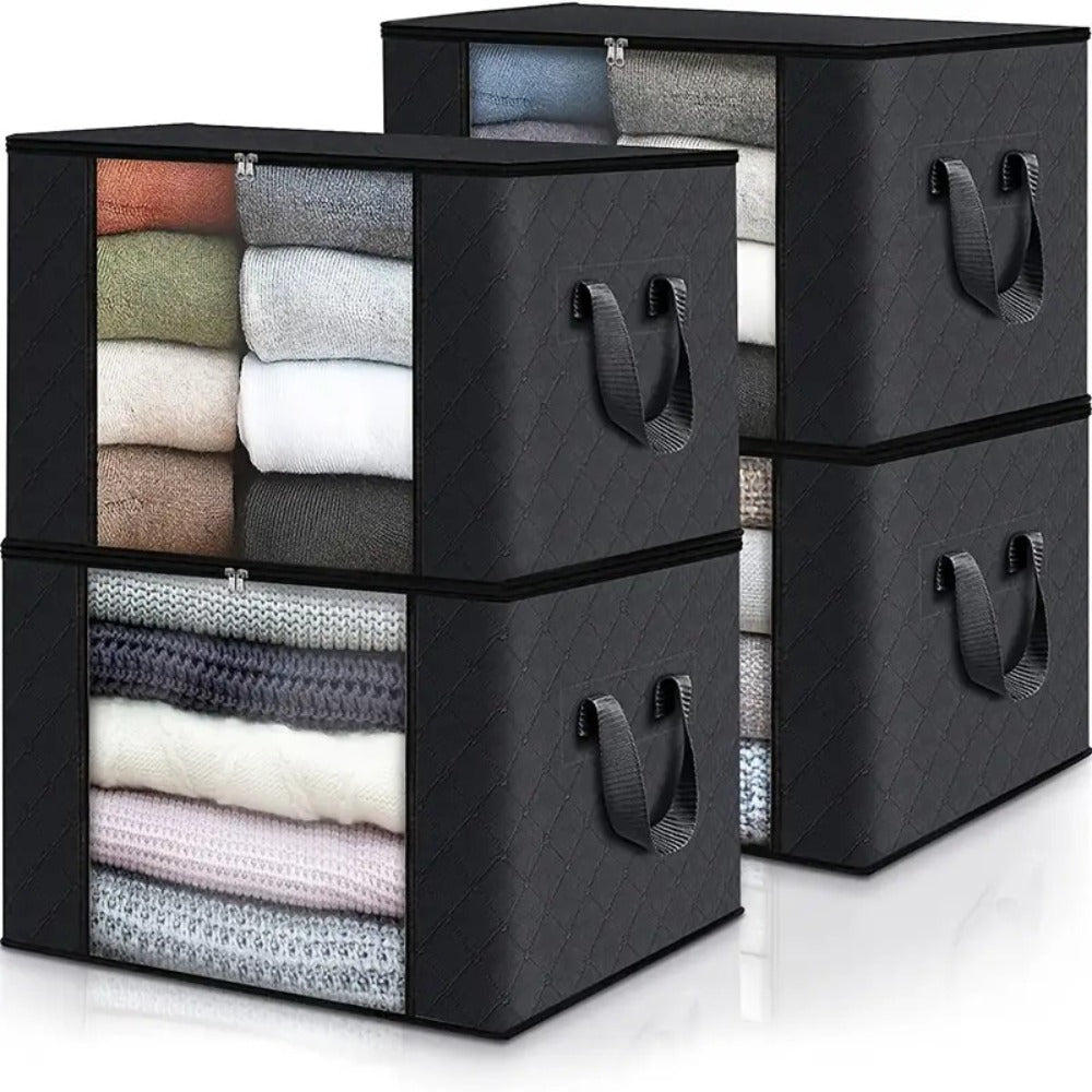 Large Capacity Storage Bags 4-Pack – 23.78 Gallon Foldable Closet Organizer Bins with Reinforced Handles for Clothing, Blankets, Comforters