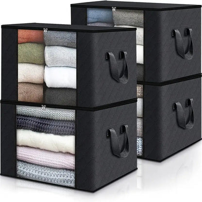 Large Capacity Storage Bags 4-Pack – 23.78 Gallon Foldable Closet Organizer Bins with Reinforced Handles for Clothing, Blankets, Comforters