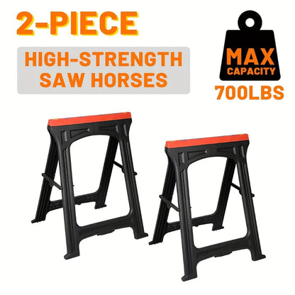 Folding Sawhorse 2 Pack Portable Work Support Horses Foldable Steel Saw Horse Set with Legs for Workshop Garage DIY Projects