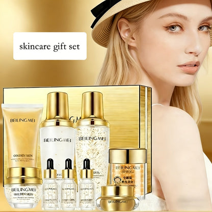 Skincare Gift Set for Women 9pcs Golden Luxury Kit, Niacinamide Collagen Hyaluronic Acid Daily Facial Care Premium Birthday Holiday Gift