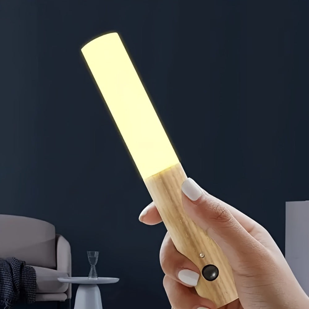 Motion Night Light Rechargeable LED, IPX4 Wood Grain & Walnut Under Cabinet Step Lamp for Staircase