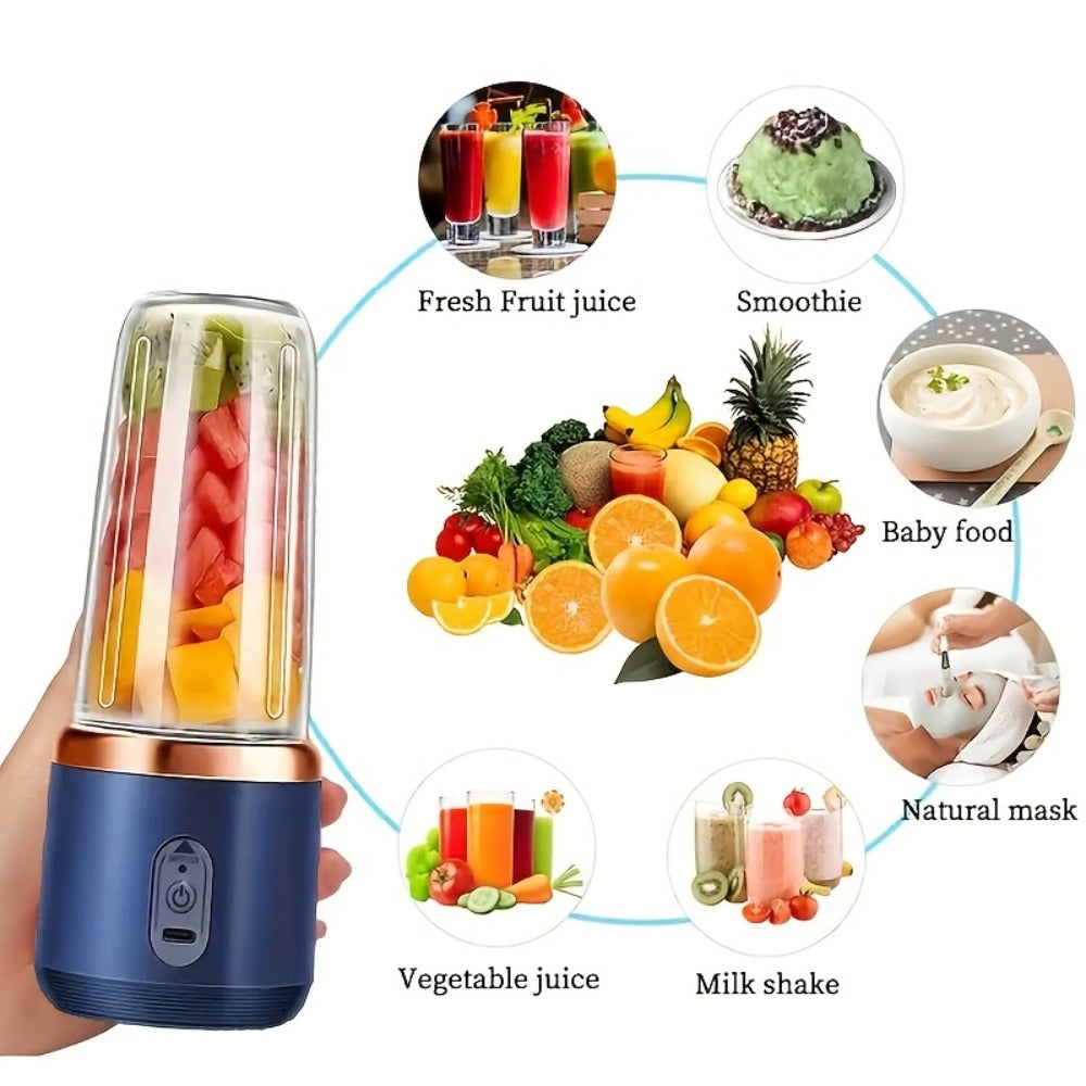 Mini Blender, Personal Smoothie Blender USB Rechargeable 6-Blade 13.5oz Travel Cup Mini Blender for Shakes Fruit Juice