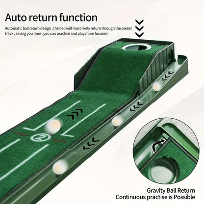 Indoor Golf Putting Mat with Gravity Ball Return, Alignment Guides, Folding Base and Post-Hole Collector