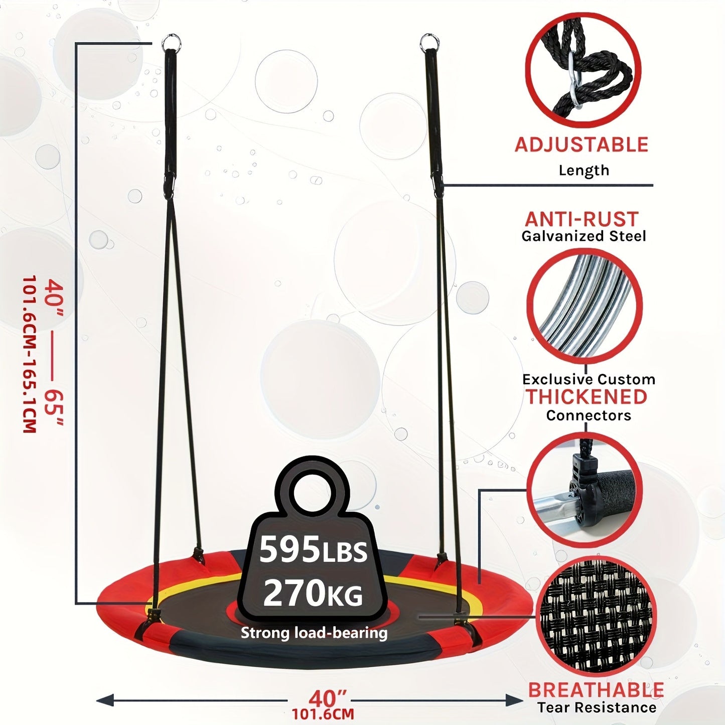 Flying Saucer Tree Swing 39"-43" – Textilene Fabric, UV & Tear Resistant, 360° Rotating with Adjustable Rope