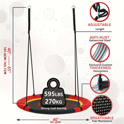 Flying Saucer Tree Swing 39"-43" – Textilene Fabric, UV & Tear Resistant, 360° Rotating with Adjustable Rope
