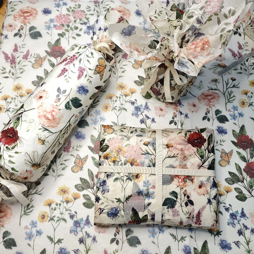 Vintage Floral Wrapping Paper 50pcs, 20"x14" Elegant Pastel Gift Wrap Sheets with Ruffled Edges, Purple Lily Design for Wedding Birthday