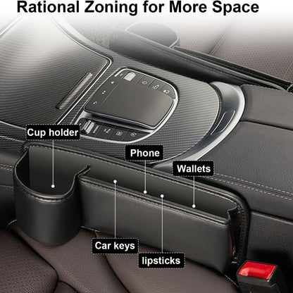 Car Seat Gap Organizer with Cup Holder – Adjustable PU Leather Side Seat Storage Box for Phone, Keys, Glasses & Cards | Multi-Functional Car