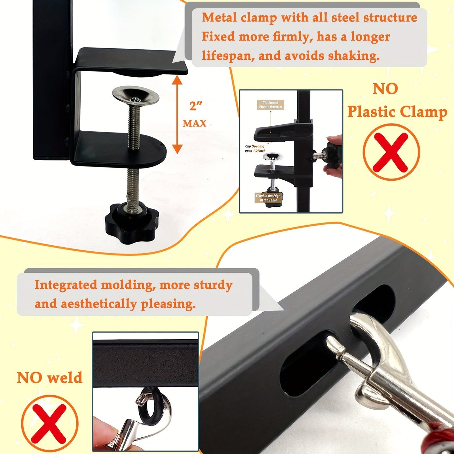 Pet Grooming Arm, 36-Inch Three-Section Iron Clamp Stand with Haunch Holder and Positioning Ropes