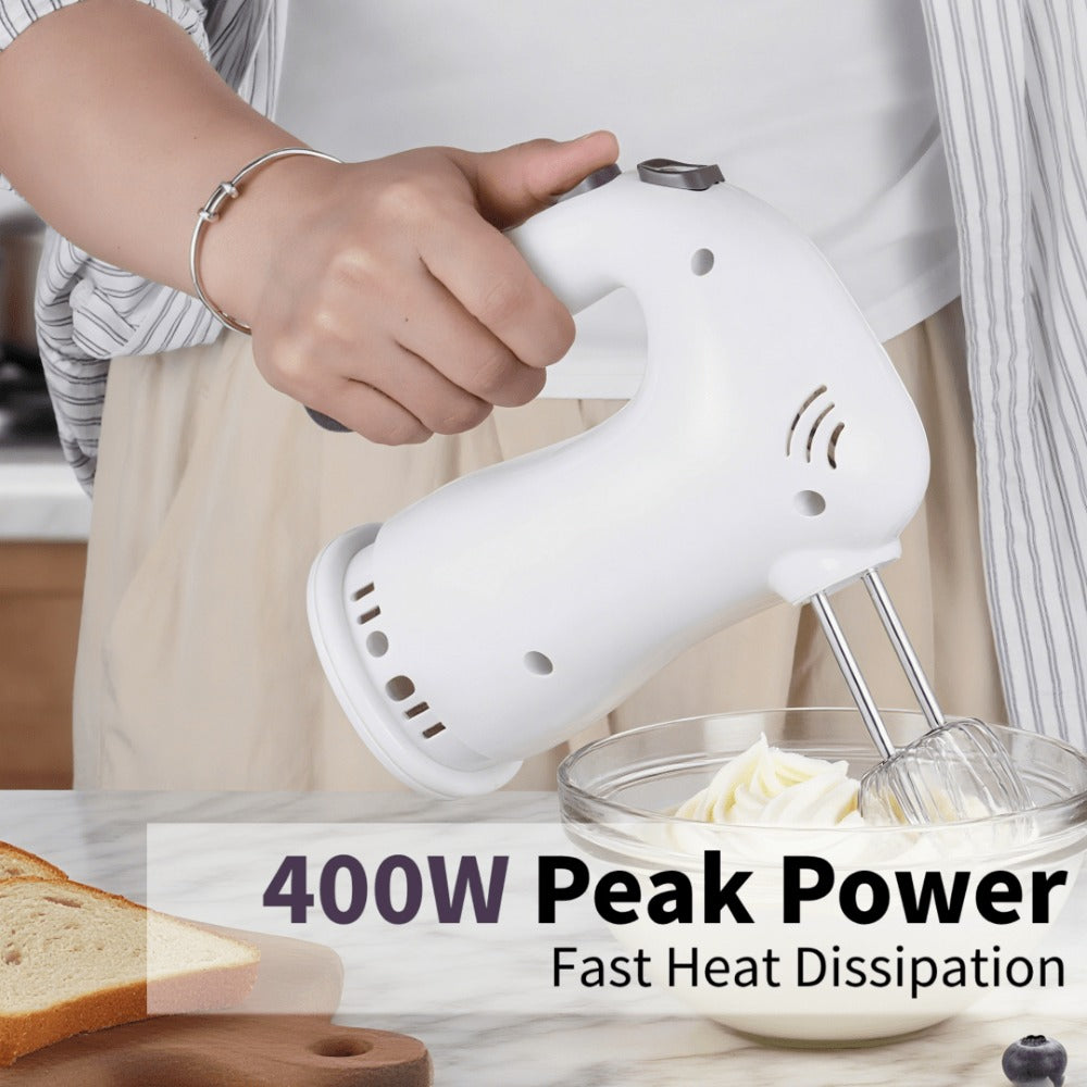 Hand Mixer Electric 400W with Storage Stand & 5-Speed Turbo Boost, 5 Stainless Steel Attachments for Baking Cream Cake Dough Cookie