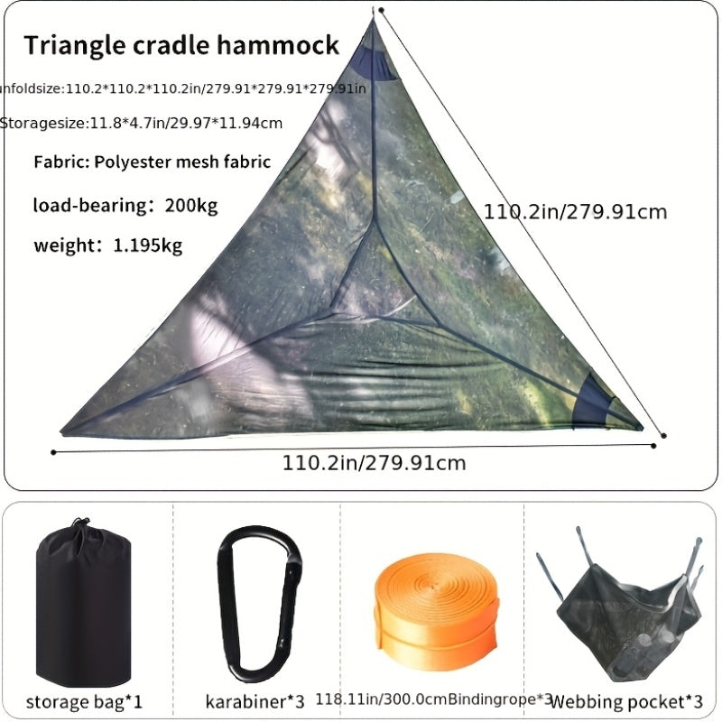 Outdoor Triangle Hammock Multi-Person – Large Aerial Tree Tent, Mesh Swing Camping Hammock for Backyard, Camping & Relaxing