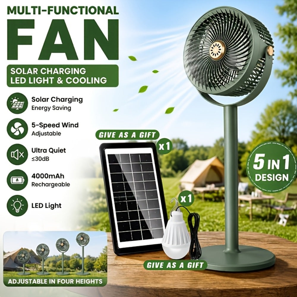 Solar Floor Fan 33-Inch Rechargeable 4000mAh USB Standing Fan Power Bank 2-in-1 360° Tilt for Entryways, Bedrooms and Living Spaces