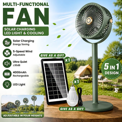 Solar Floor Fan 33-Inch Rechargeable 4000mAh USB Standing Fan Power Bank 2-in-1 360° Tilt for Entryways, Bedrooms and Living Spaces