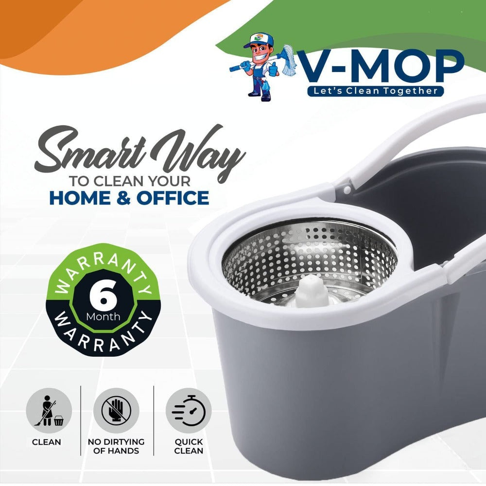 360 Spin Mop and Bucket Set with Wringer – Stainless Steel Extended Handle Spinning Mop Bucket System with Microfiber Mop Refills