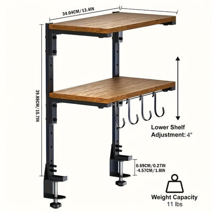2-Tier Desktop Storage Shelf, Carbon Steel Desk Organizer, Adjustable Space-Saving Rack with Rustic Brown Finish