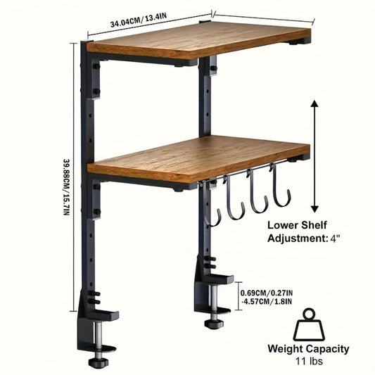 2-Tier Desktop Storage Shelf, Carbon Steel Desk Organizer, Adjustable Space-Saving Rack with Rustic Brown Finish