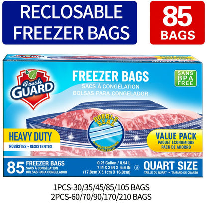 Reclosable Food Storage Bags Heavy Duty Ziplock Seal Fresh-Keeping Bags for Fruits Vegetables Grains Meat Kitchen Organizer Multiple Sizes