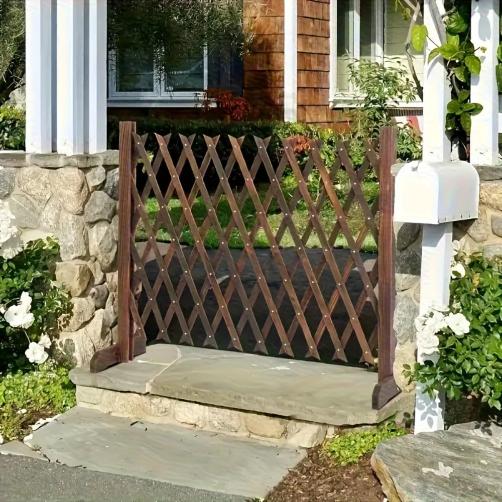 Expandable Wooden Pet Gate Fence Freestanding Retractable Indoor Outdoor Safety Barrier for Entryways, Bedrooms and Living Spaces