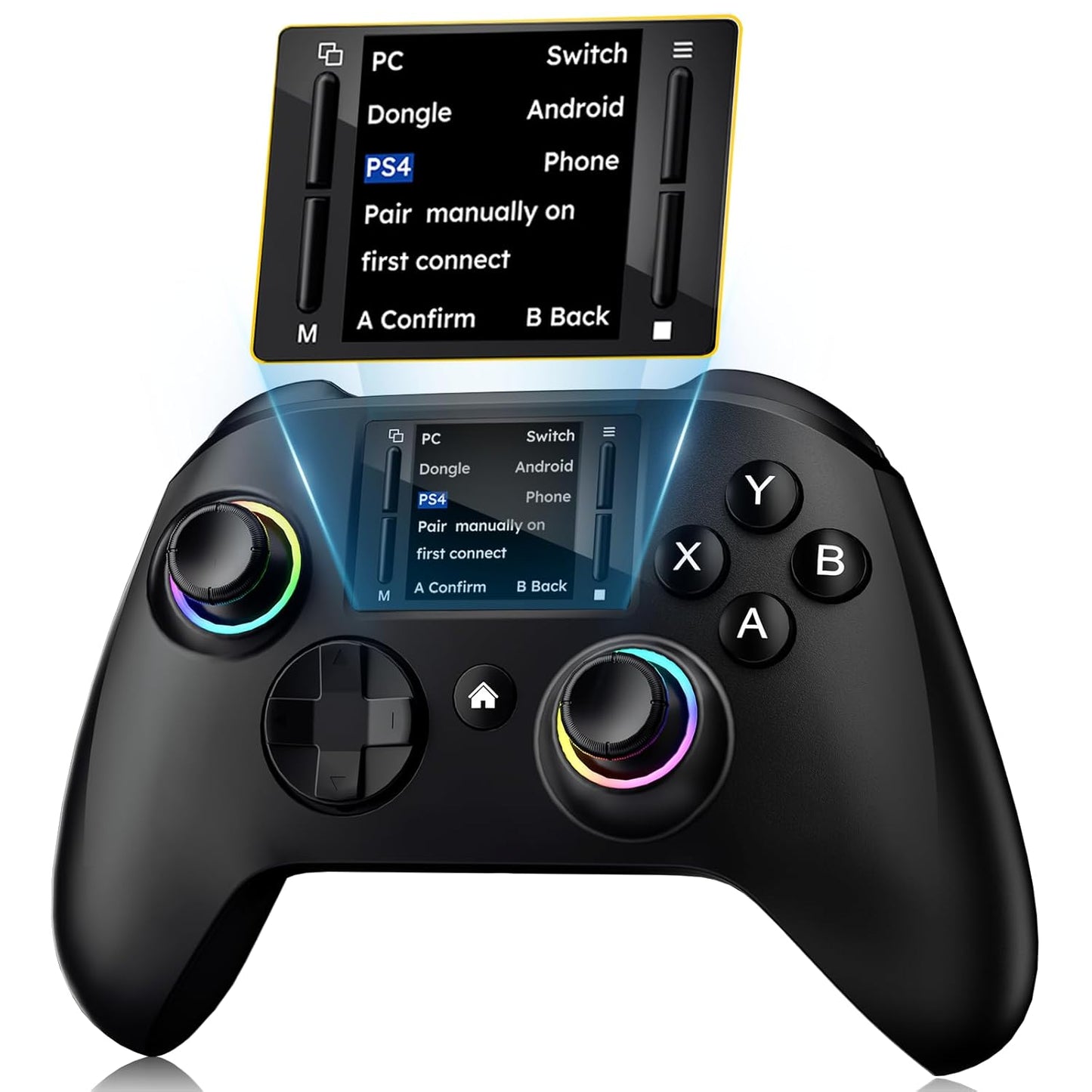 Touchscreen Wireless Gaming Controller in Black with Four Back Buttons and Optional Detachable Phone Bracket