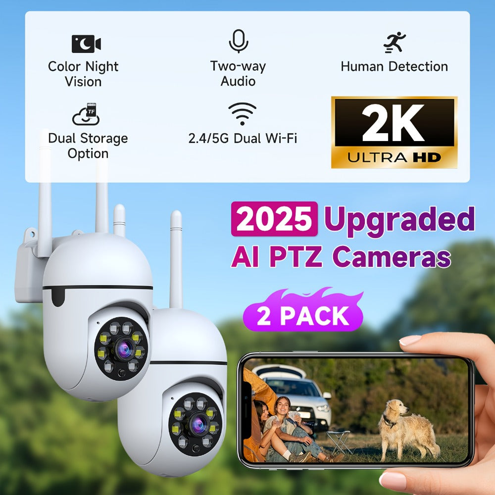Indoor Security Camera 2-Pack with 355° Pan-Tilt, Night Vision, Two-Way Audio and Connection Options