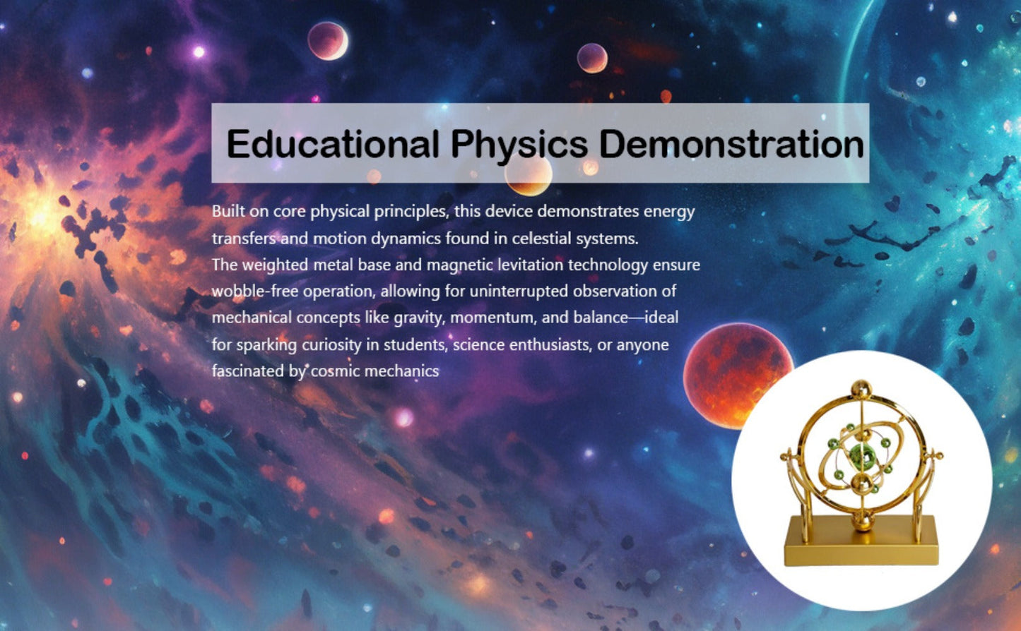 Perpetual Motion Pendulum Desk Decor - Cosmic Swing Solar System Planets Atomic Model Science for Entryways, Bedrooms and Living Spaces
