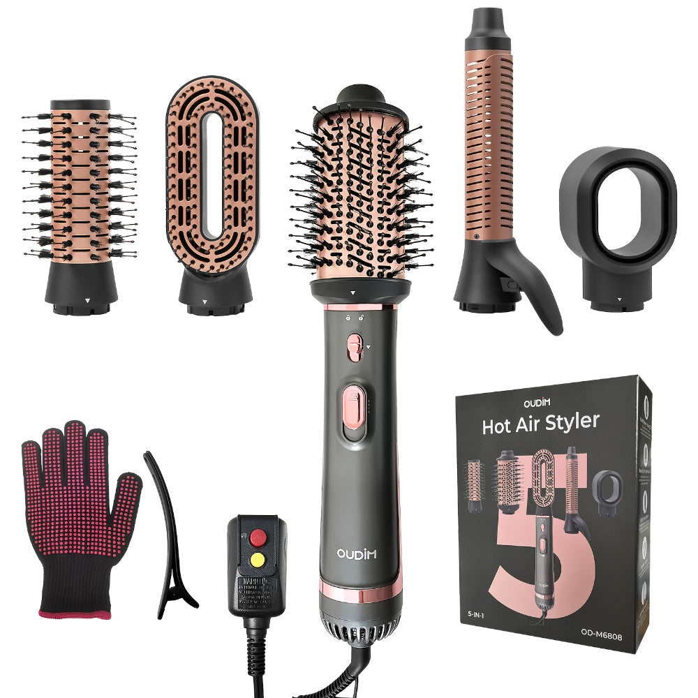 5-in-1 Hot Air Styling Comb Set Negative Ion Hair Dryer Brush with 5 Interchangeable Heads, for Home, Travel and Salon Hair Styling