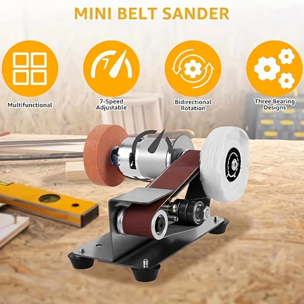 Mini Belt Sander 3-in-1 Electric Desktop Knife Sharpener 15 Degree 7 Speed Adjustable for Entryways, Bedrooms and Living Spaces