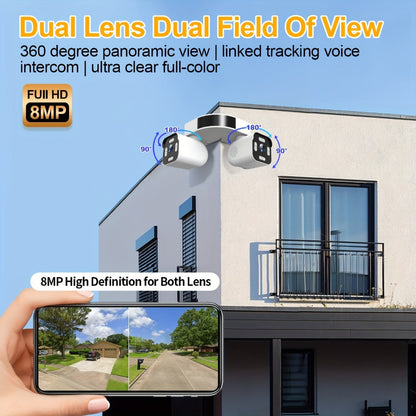 Security Camera 8MP Dual-Lens PTZ Model with 360 Panoramic View, Full-Color Night Vision and IP66