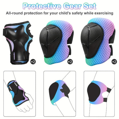 Kids Gradient Color Bike Helmet & Gear Set for Ages 5+ Boys Girls Helmet Knee Elbow Pads for Cycling Skating Scooter Sports Safety Gift